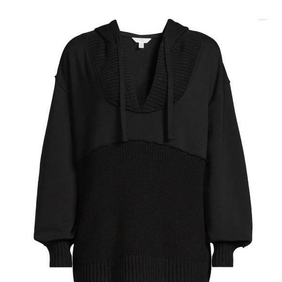 Black oversized hooded V-neck long sleeve ribbed Sweater - Picture 2 of 6